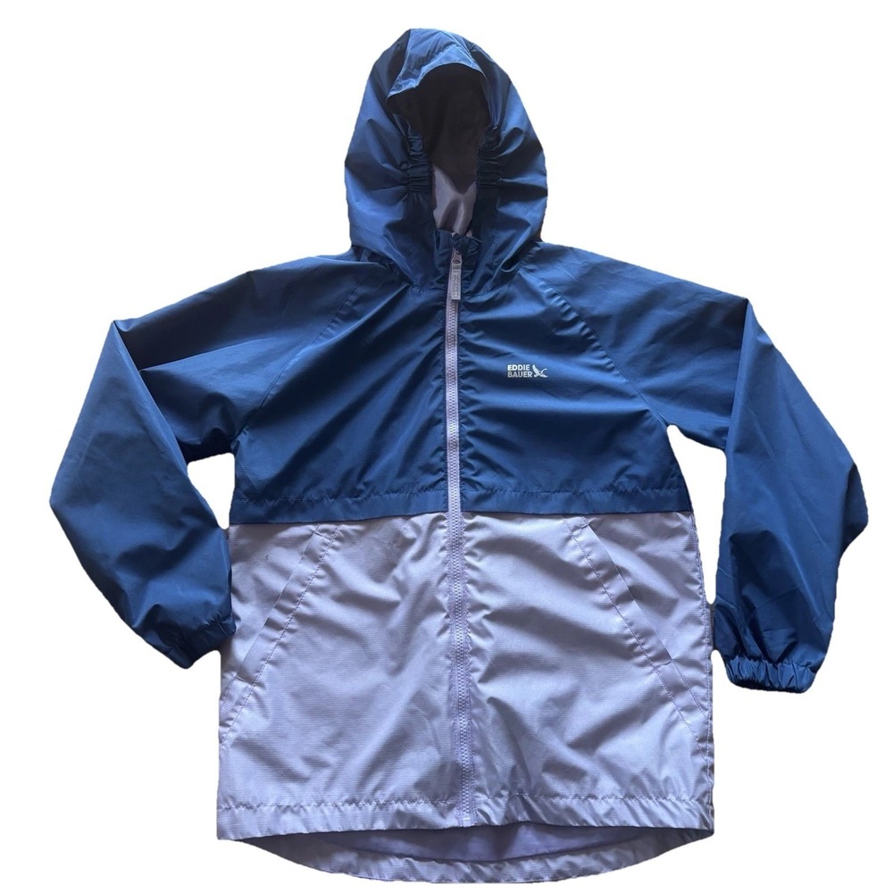 Eddie Bauer Windbreaker Jacket Youth Kids Large 14/16 Hooded Zip Blue Purple